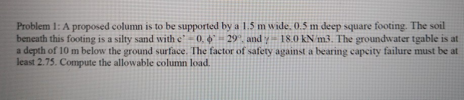 Solved Problem 1: A proposed column is to be supported by a | Chegg.com