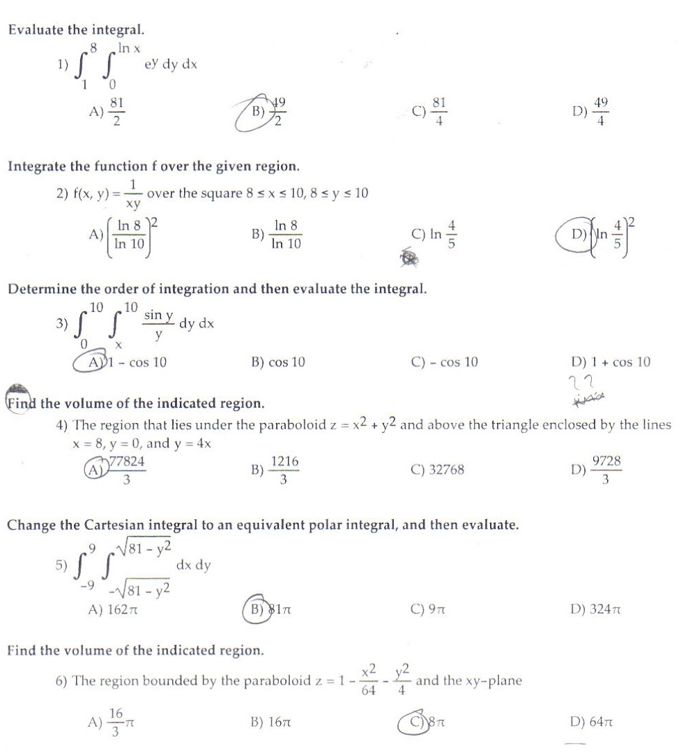 Double Integrals. Please comment if you need more | Chegg.com