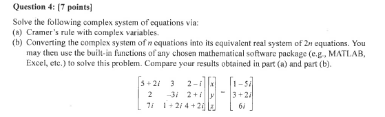 Question 4: (7 points) Solve the following complex | Chegg.com