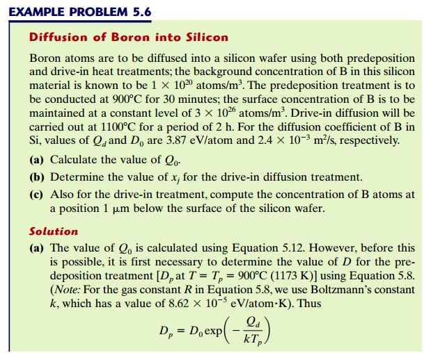 EXAMPLE PROBLEM 5.6 Diffusion of Boron into Silicon