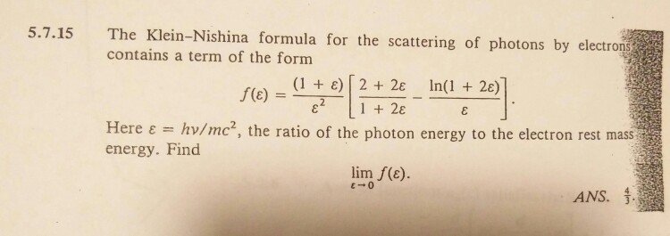 Solved The Klein-Nishina formula for the scattering of | Chegg.com