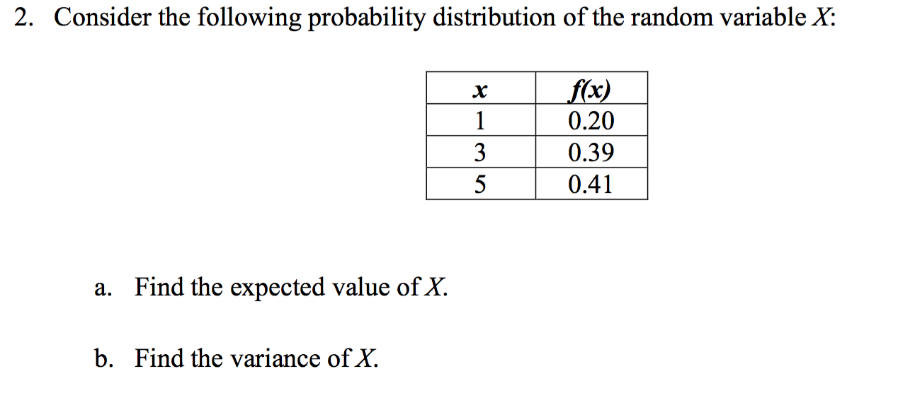 Solved 2. Consider the following probability distribution of | Chegg.com