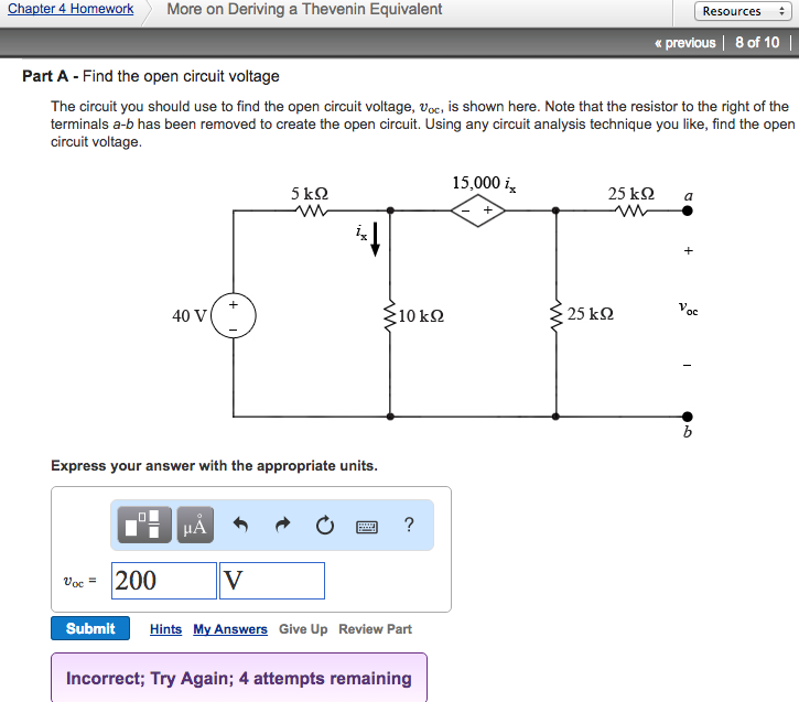 Solved Part A Find the open circuit voltage The circuit