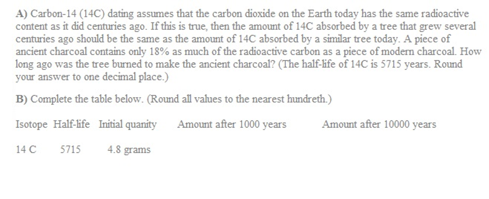 Solved Carbon14 (14C) dating assumes that the carbon