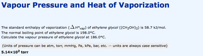 Solved The standard enthalpy of vaporization Delta H o vap