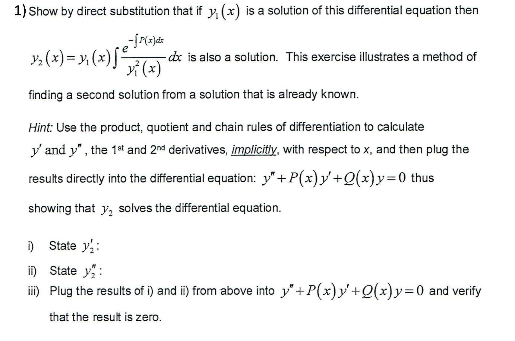show-by-direct-substitution-that-if-y-1-x-is-a-chegg