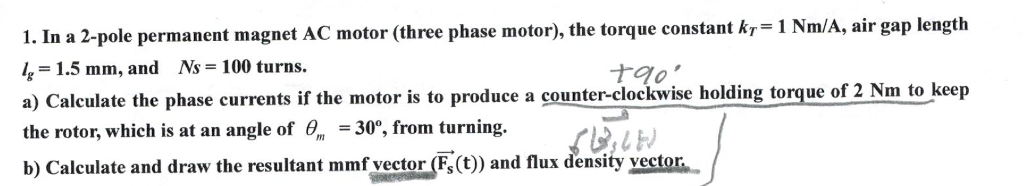 Solved 1. In a 2-pole permanent magnet AC motor (three phase | Chegg.com