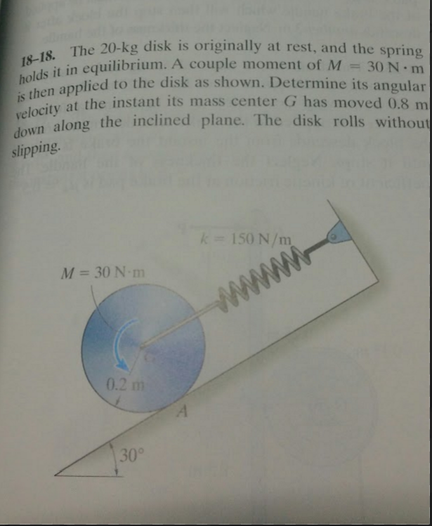 Solved The Kg Disk Is Originally At Rest And The Spring Chegg Com