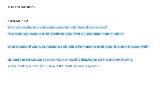 Solved Auto Cad Questions AutoCAD in 3D Why is it possible | Chegg.com