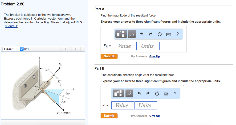 Solved The bracket is subjected to the two forces shown. | Chegg.com