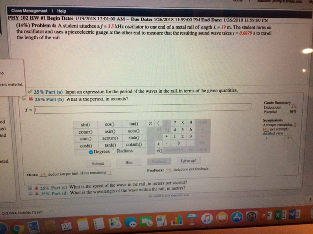 Solved Class I Help PHY 102 HW 1 Begi Date 1 19 2018 Chegg