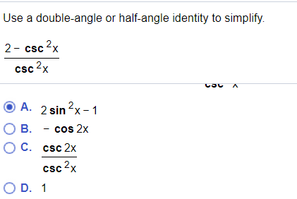 Solved Use a double-angle or half-angle identity to | Chegg.com