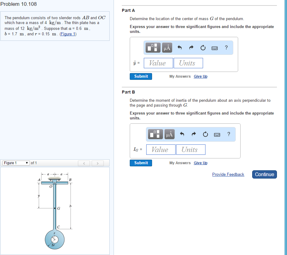 Solved The pendulum consists of two slender rods AB and OC | Chegg.com