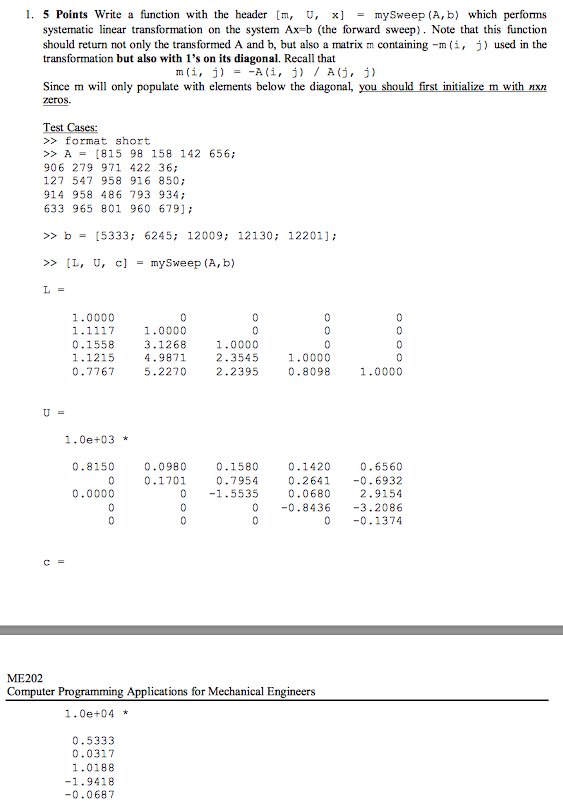 1. 5 Points Write a function with the header [m, , x] | Chegg.com