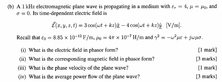Solved A 1 kHz electromagnetic plane wave is propagating in | Chegg.com