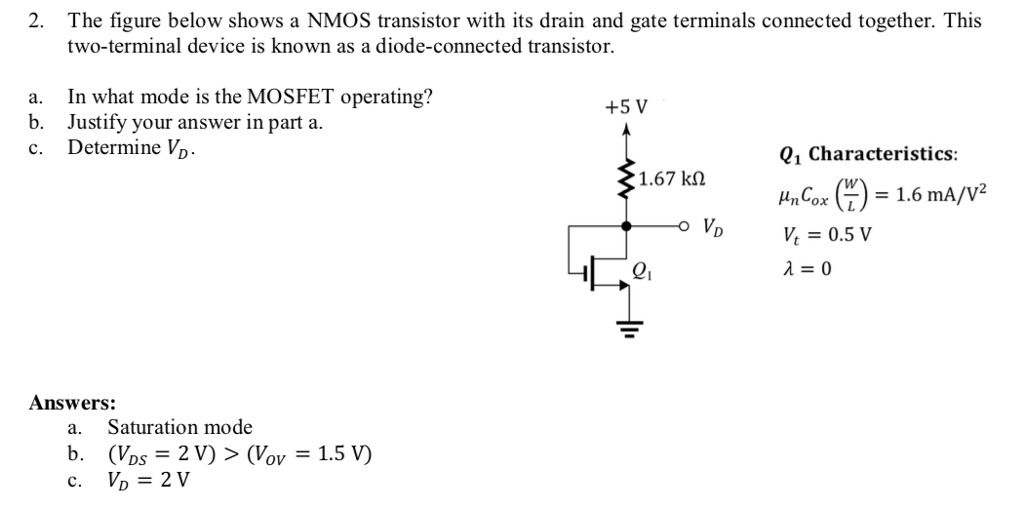 Solved 2. The figure below shows a NMOS transistor with its