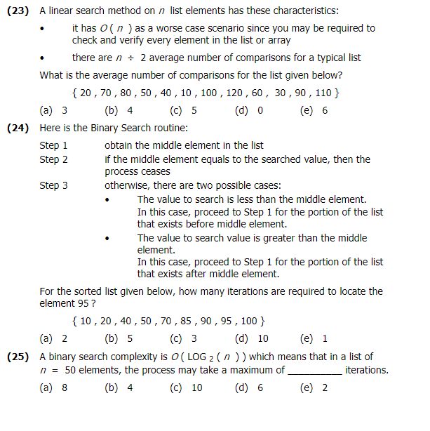 Solved (23) A linear search method on n list elements has | Chegg.com