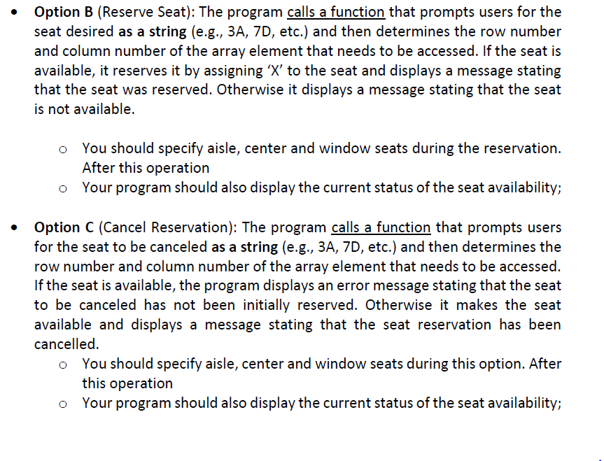 Solved Option B (Reserve Seat): The Program Calls Afunction | Chegg.com