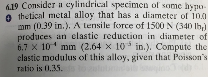 Solved Consider a cylindrical specimen of some hypothetical | Chegg.com