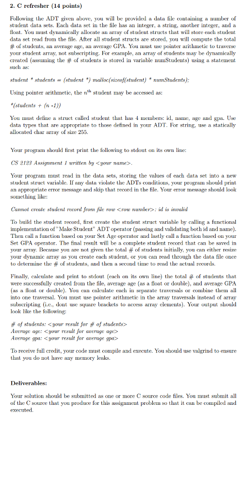 Solved 1. Student ADT Suppose we have an ADT specification | Chegg.com