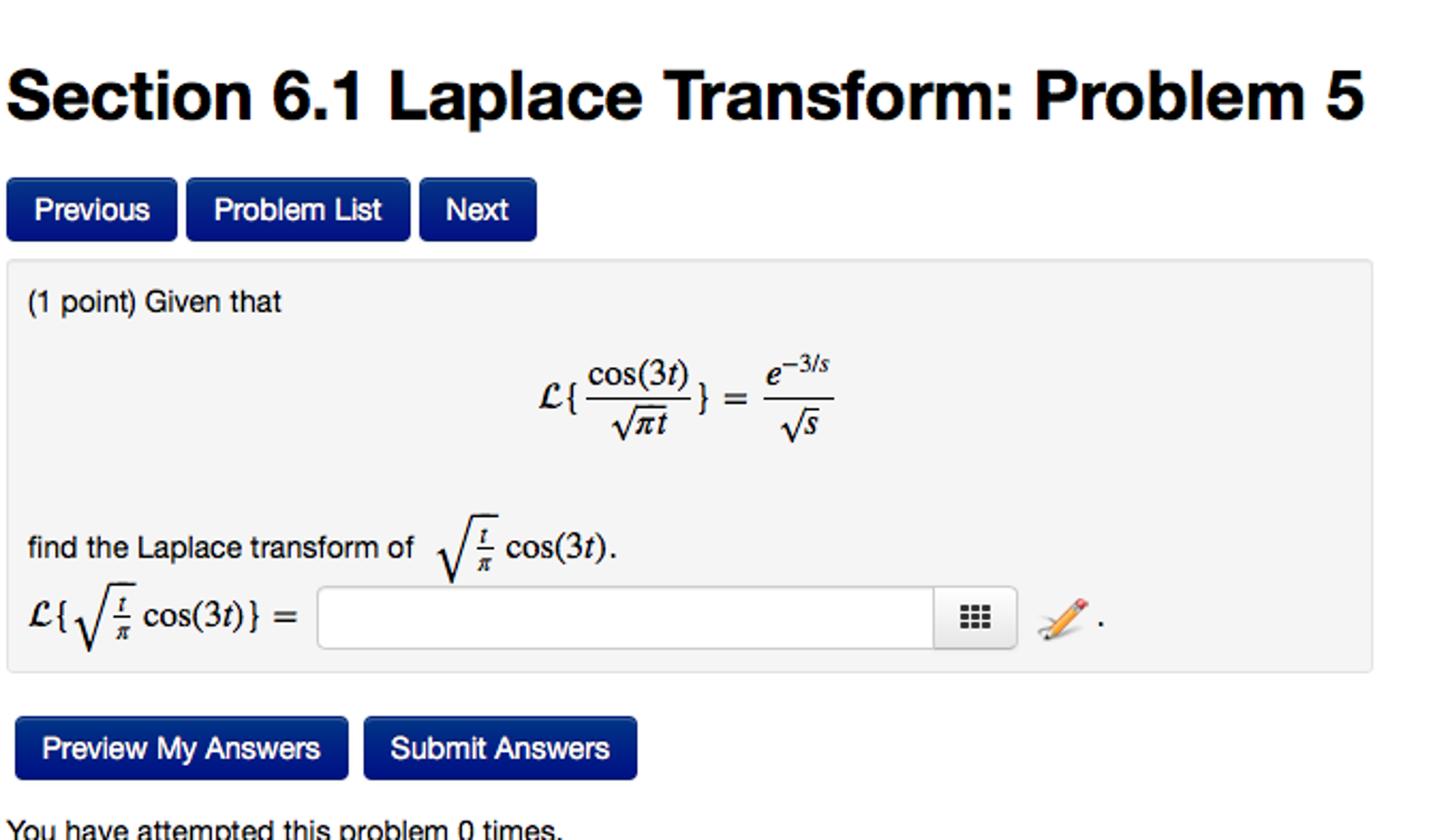 laplace transform of 1 sqrt t