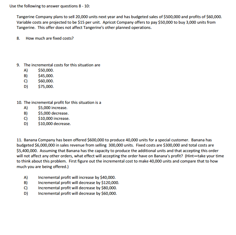 Solved Use the following to answer questions 8 10