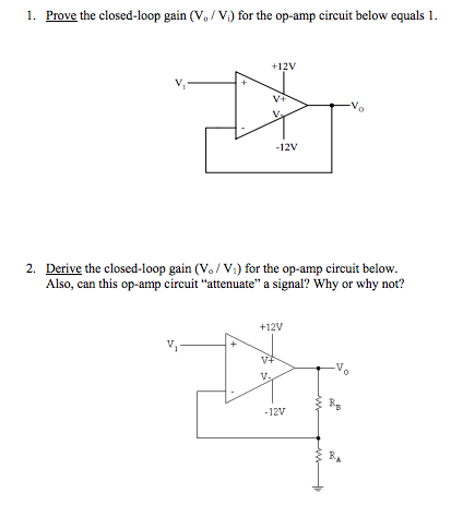 Solved I. the closed loop gain Vo V1 for the op amp Chegg