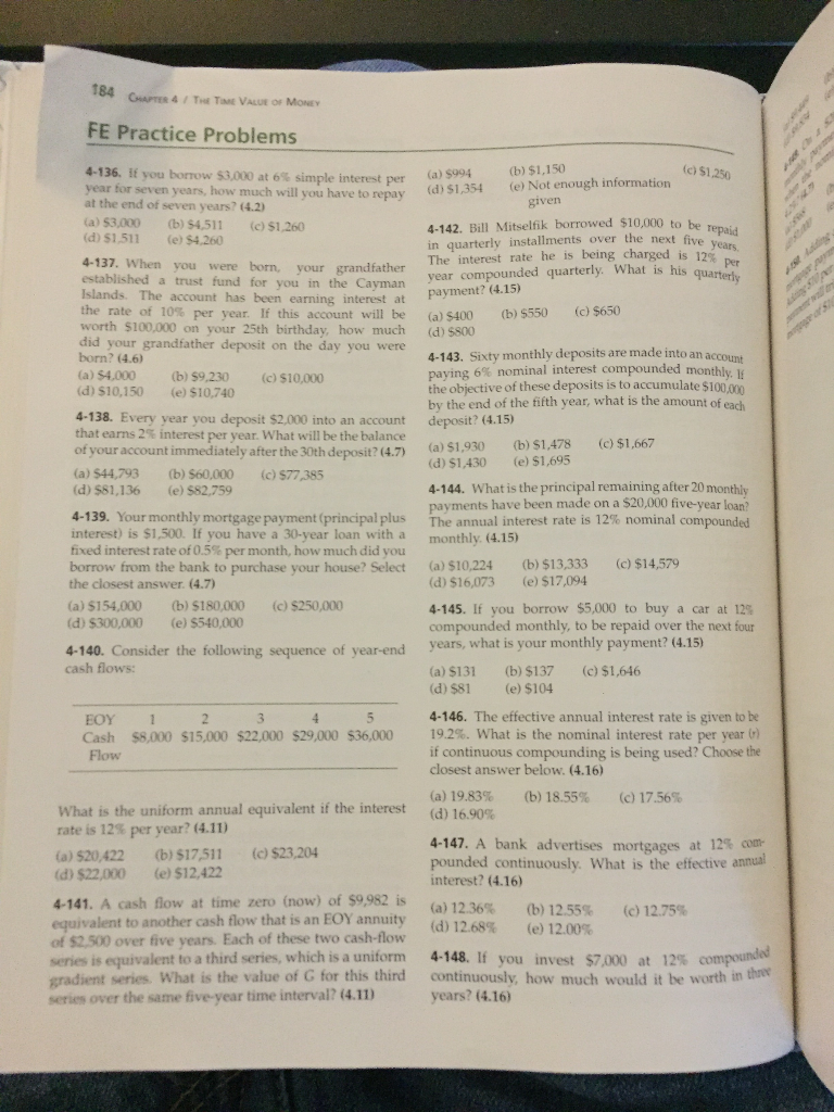 Solved 184 FE Practice Problems 4-136. If you borrow $3.000 | Chegg.com