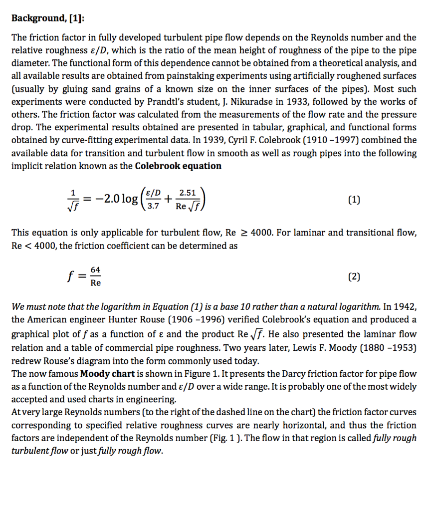 Background, [1] The friction factor in fully