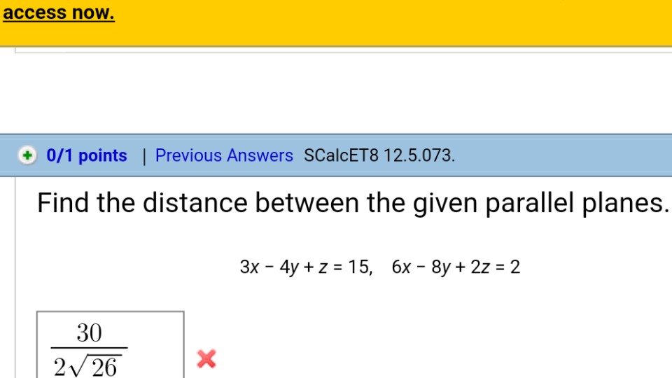Solved Find the distance between the given parallel planes | Chegg.com