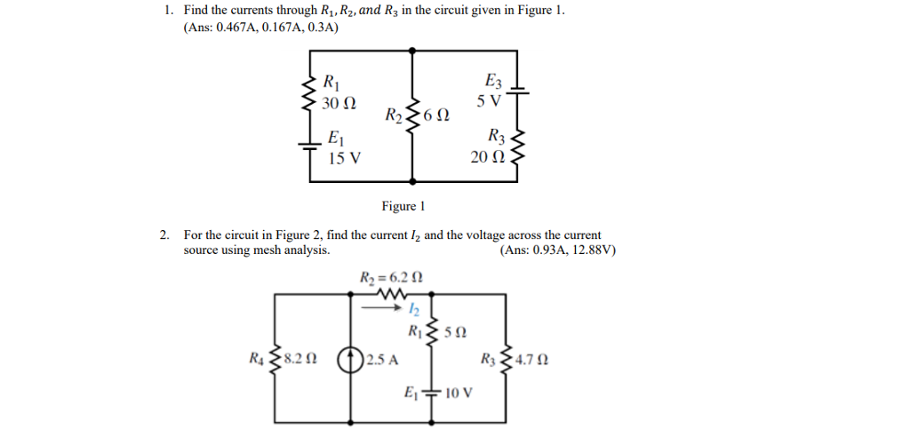 Solved 1. Find The Currents Through R1,R2, And R3 In The | Chegg.com