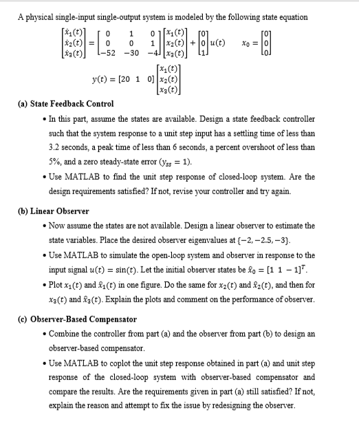 Solved a physical single input single output system is chegg