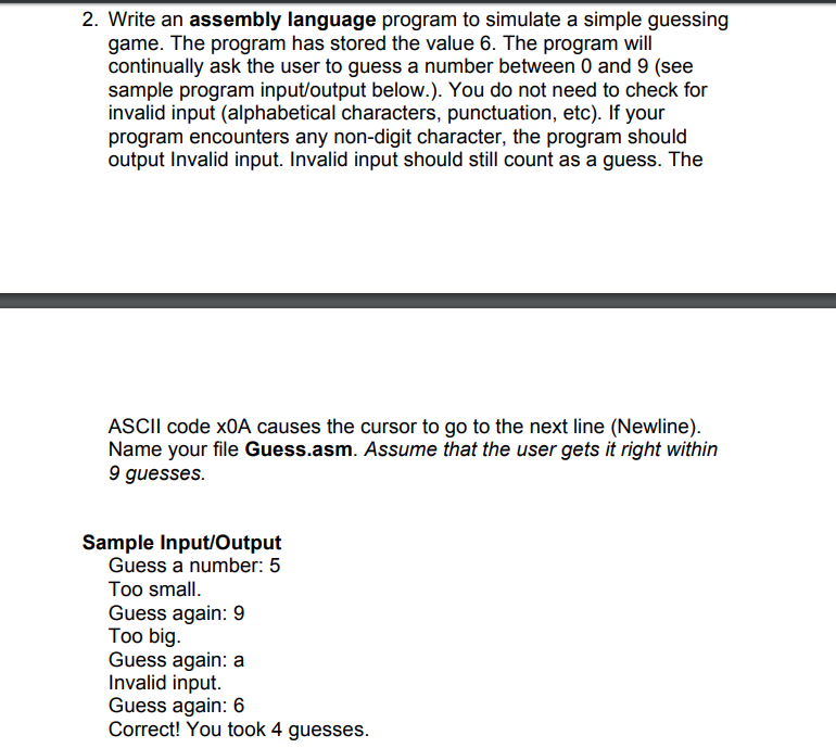 Solved 2. Write an assembly language program to simulate a | Chegg.com