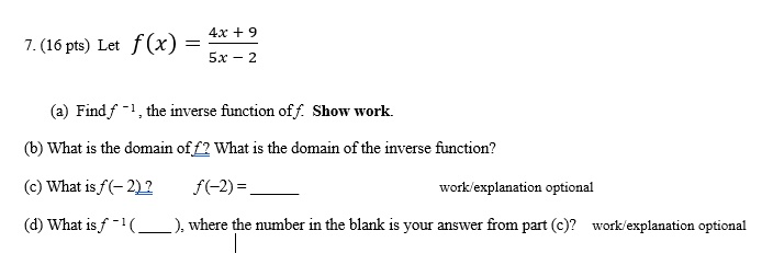 Solved Let F x 4x 9 5x 2 Find F 1 The Inverse Chegg