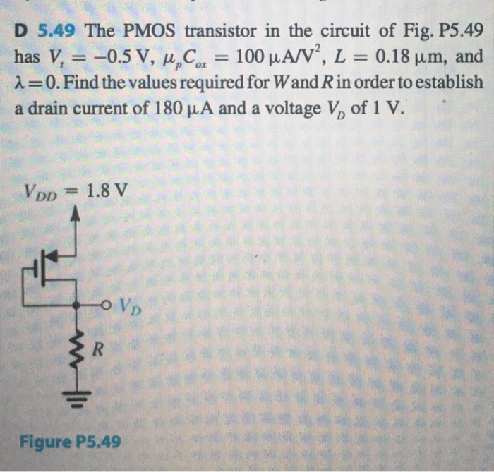 Solved The PMOS transistor in the circuit of Fig. P5.49 has | Chegg.com