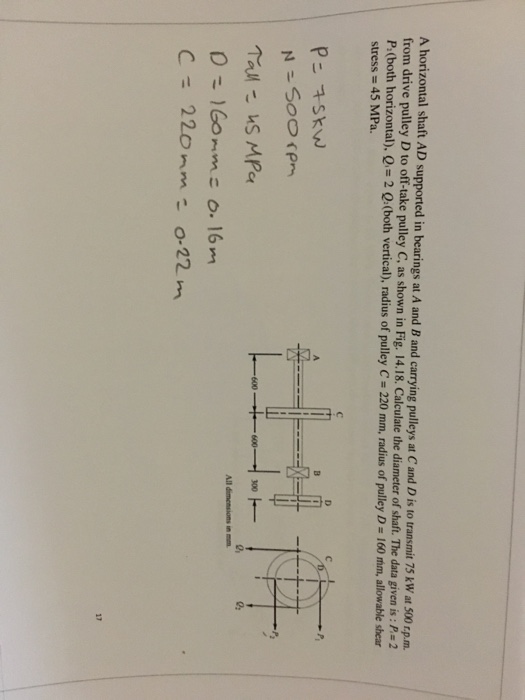 Solved A horizontal shaft AD supported in hearings al A and | Chegg.com