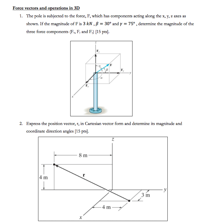 Solved Force Vectors And Operations In 3d 1. The Pole Is 