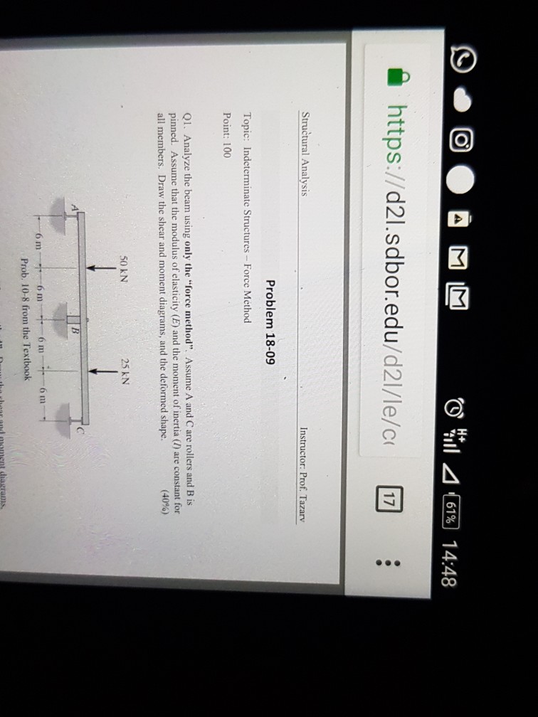 Solved 61% 17 Structural Analysis Instructor: Prof. Tazarv | Chegg.com
