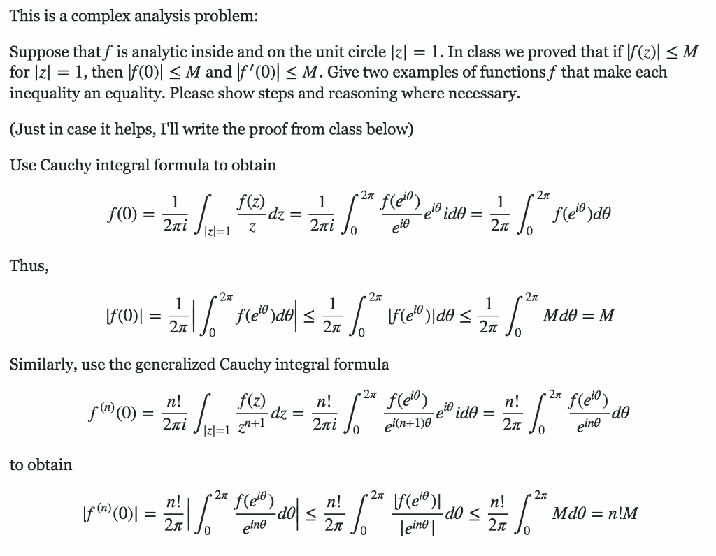 Solved This is a complex analysis problem: Suppose thatf is | Chegg.com