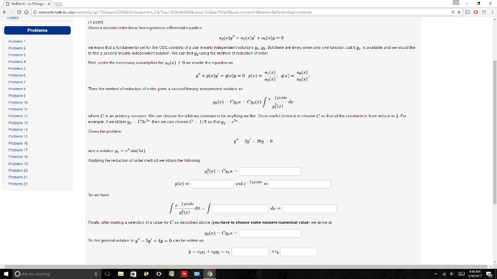 Solved Given A Second Order Linear Homogeneous Differential Chegg