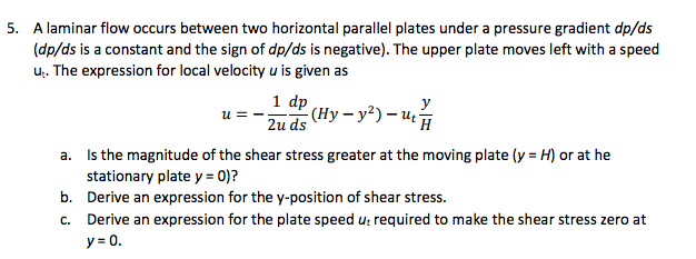 Solved A laminar flow occurs between two horizontal parallel | Chegg.com