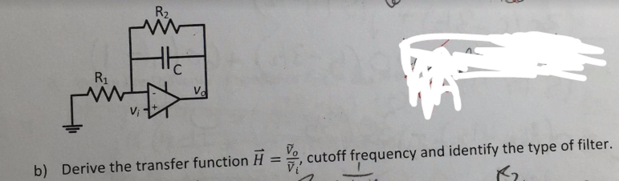 Solved Derive the transfer function H = V_o/V_i, cutoff