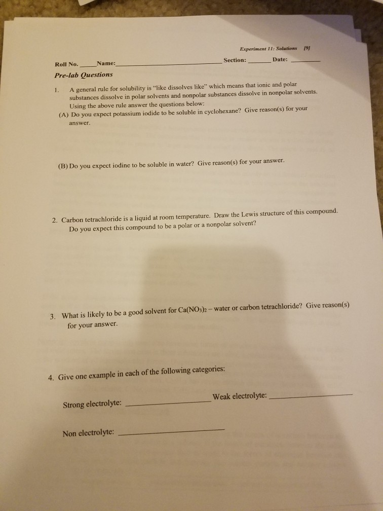 Solved Experiment 11 Solutions 19 Section Roll No. Prelab