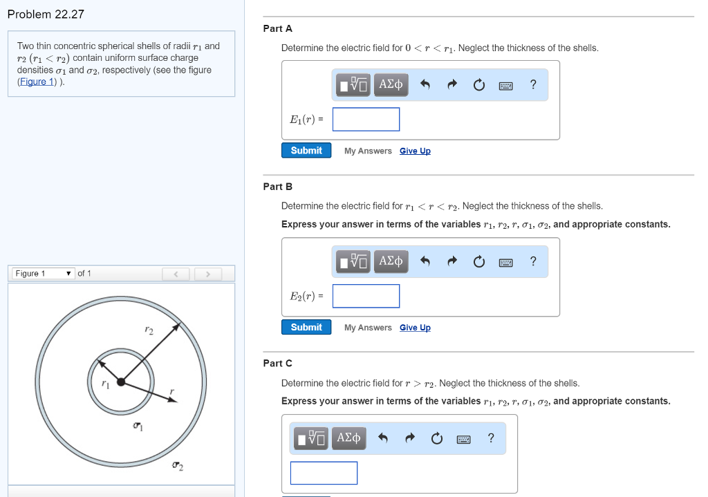 Solved Two thin concentric spherical shells of radii r_1 and | Chegg.com