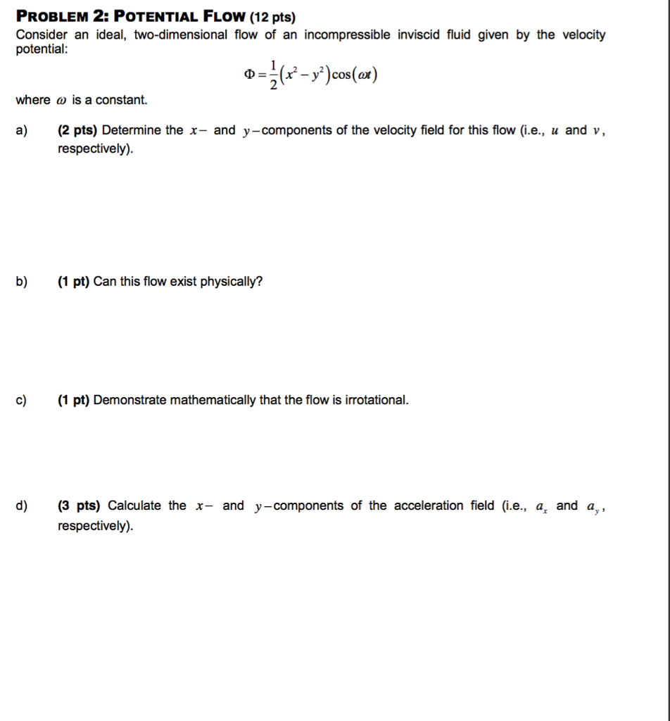 Solved PROBLEM 2: POTENTIAL FLOW (12 pts) Consider an ideal, | Chegg.com