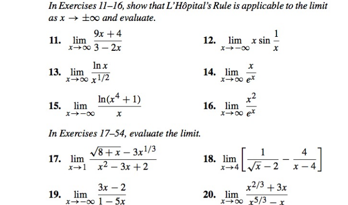 L Hopitals Rule Worksheet