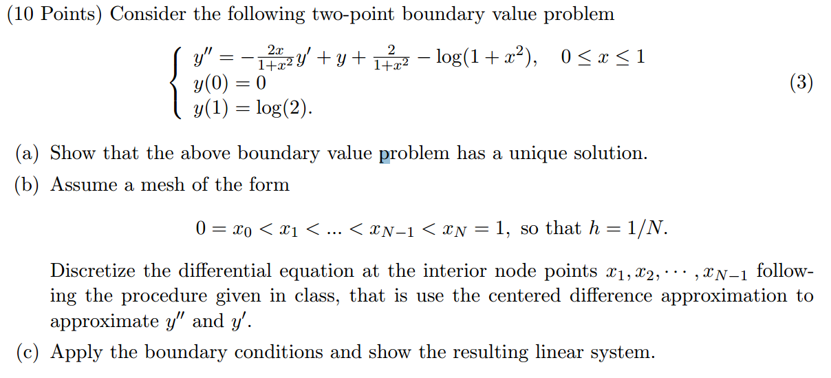 Consider the following two-point boundary value | Chegg.com