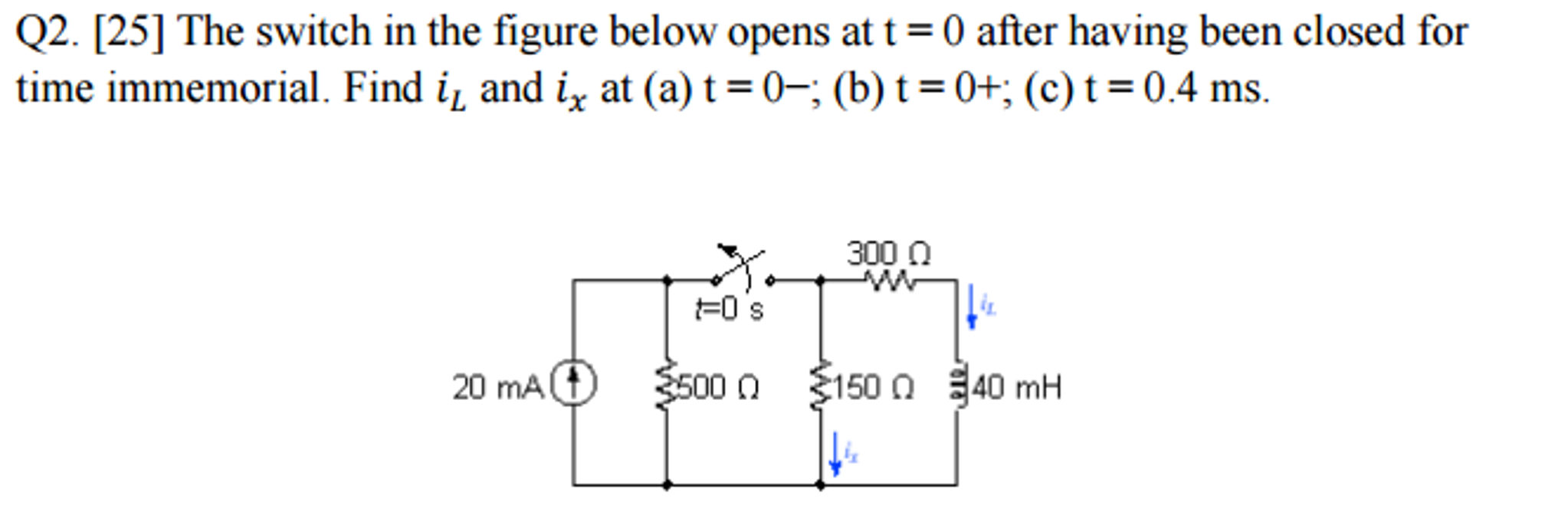 Solved The switch in the figure below opens at t = 0 after | Chegg.com