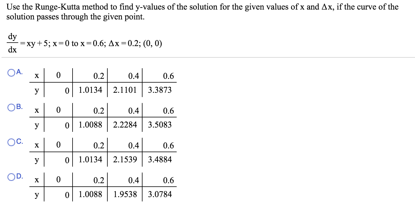 Solved Use the RungeKutta method to find yvalues of the