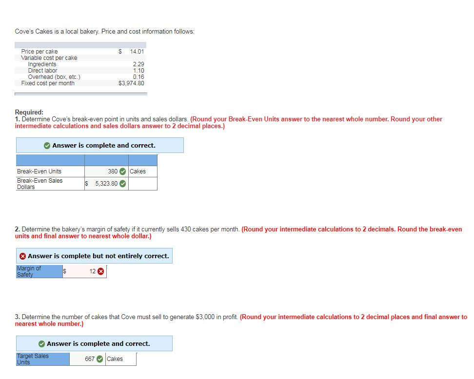 Solved Cove's Cakes is a local bakery. Price and cost